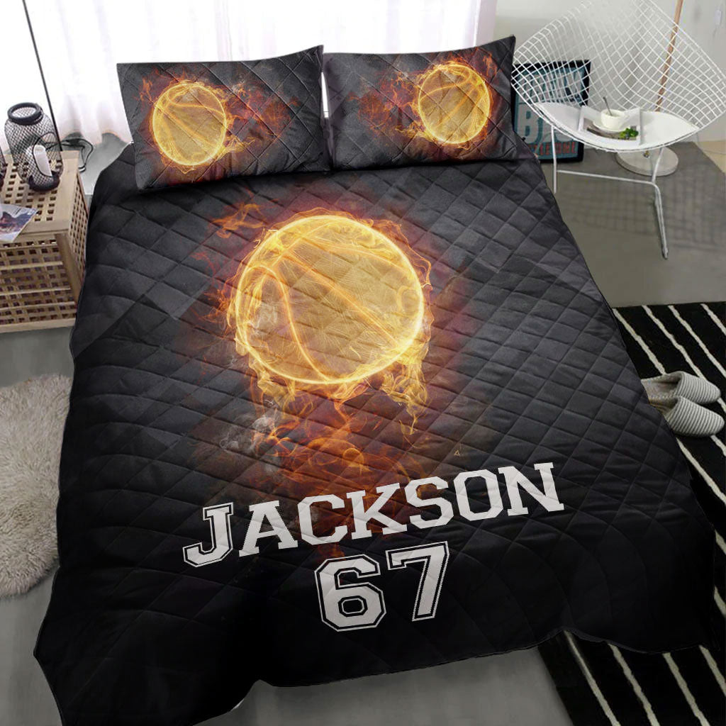 Ohaprints-Quilt-Bed-Set-Pillowcase-Basketball-Lover-Fire-Ball-Player-Fan-Black-Custom-Personalized-Name-Number-Blanket-Bedspread-Bedding-2829-Throw (55'' x 60'')