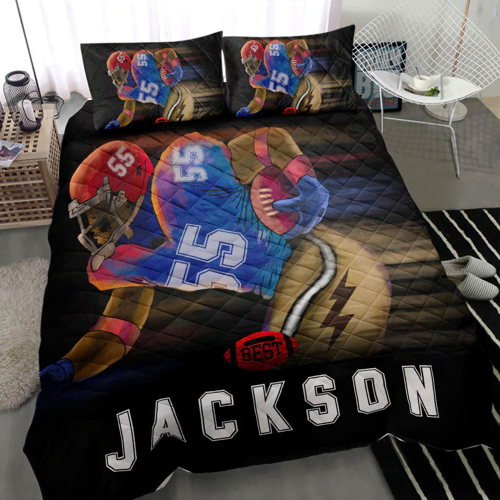 Ohaprints-Quilt-Bed-Set-Pillowcase-Football-Boy-Running-Player-Fan-Gift-Idea-Custom-Personalized-Name-Number-Blanket-Bedspread-Bedding-2171-Throw (55'' x 60'')