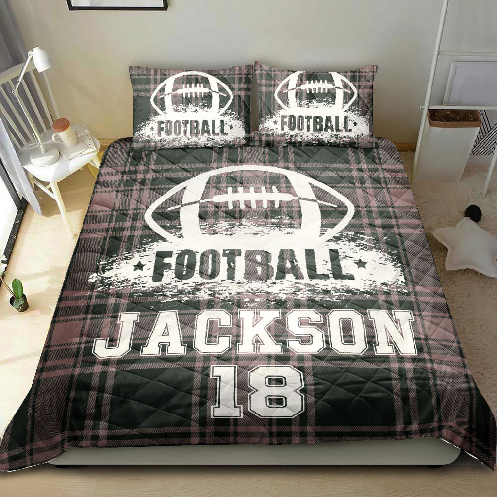 Ohaprints-Quilt-Bed-Set-Pillowcase-Football-Ball-Checkered-Player-Fan-Gift-Plaid-Custom-Personalized-Name-Number-Blanket-Bedspread-Bedding-414-Double (70'' x 80'')