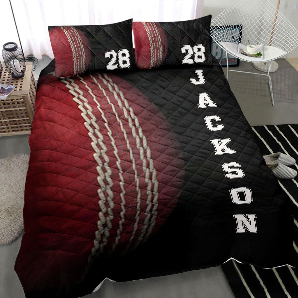 Ohaprints-Quilt-Bed-Set-Pillowcase-Cricket-Ball-Player-Fan-Gift--Vintage-Black-Custom-Personalized-Name-Number-Blanket-Bedspread-Bedding-1587-Throw (55'' x 60'')