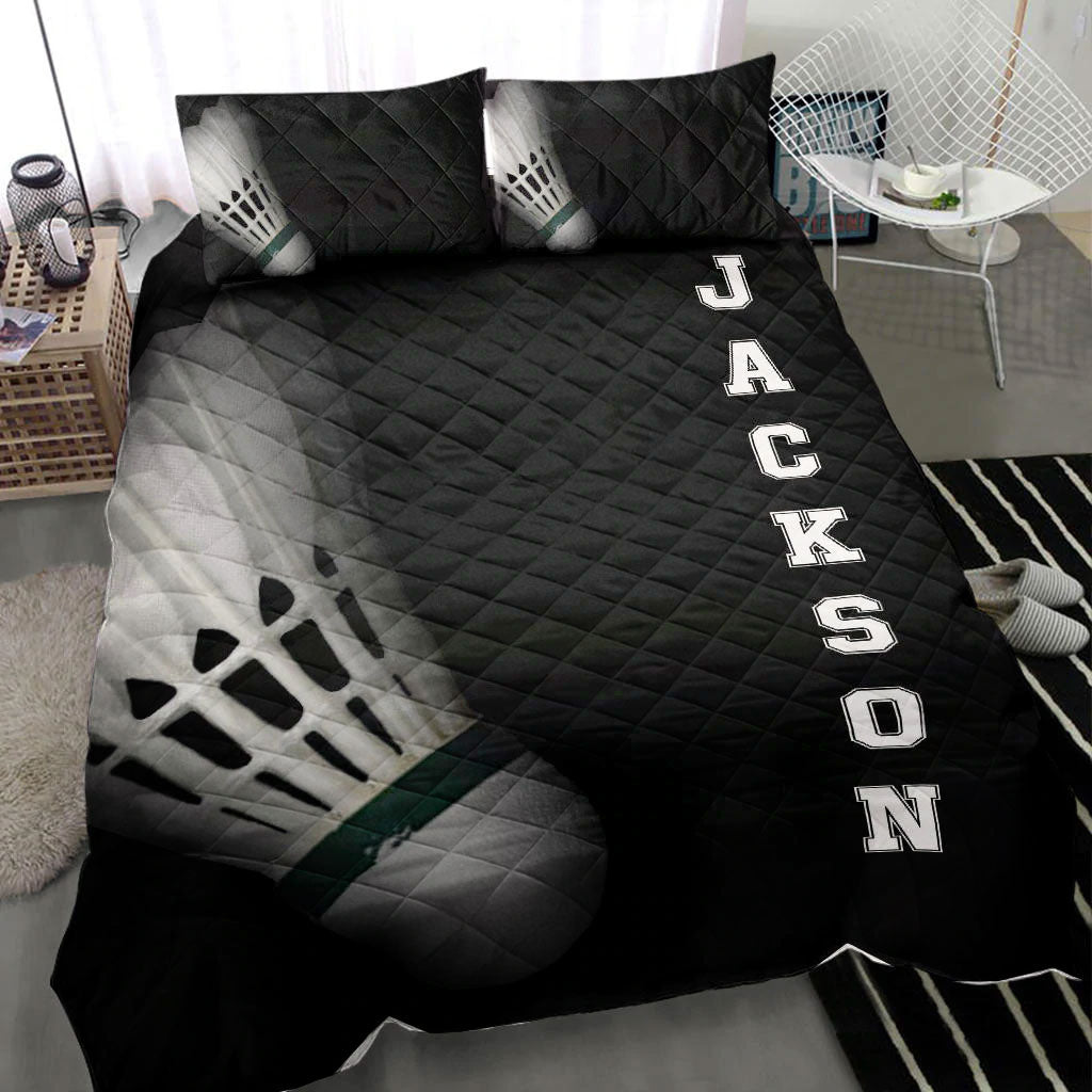 Ohaprints-Quilt-Bed-Set-Pillowcase-Badminton-Shuttlecock-Player-Fan-Gift-Idea-Black-Custom-Personalized-Name-Blanket-Bedspread-Bedding-2172-Throw (55'' x 60'')
