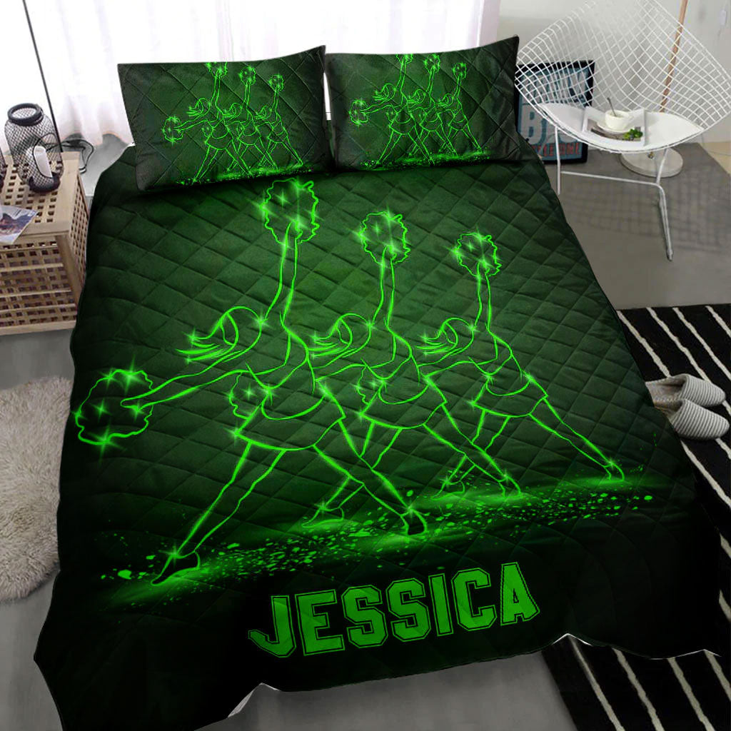 Ohaprints-Quilt-Bed-Set-Pillowcase-Cheerleading-Cheerleader-Girl-Team-Gift-Idea-Green-Custom-Personalized-Name-Blanket-Bedspread-Bedding-415-Throw (55'' x 60'')