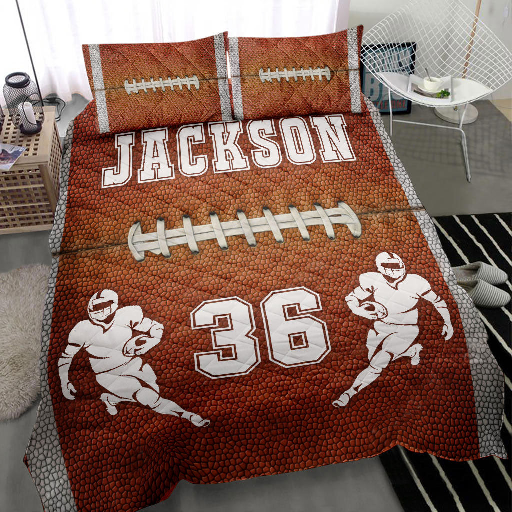 Ohaprints-Quilt-Bed-Set-Pillowcase-Football-Ball-Boy-Player-Fan-Gift-Idea-Brown-Custom-Personalized-Name-Number-Blanket-Bedspread-Bedding-2173-Throw (55'' x 60'')