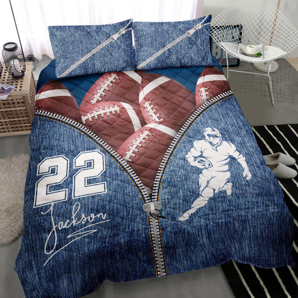 Ohaprints-Quilt-Bed-Set-Pillowcase-Football-Ball-Zip-Jean-Blue-Player-Fan-Gift-Custom-Personalized-Name-Number-Blanket-Bedspread-Bedding-1068-Throw (55'' x 60'')