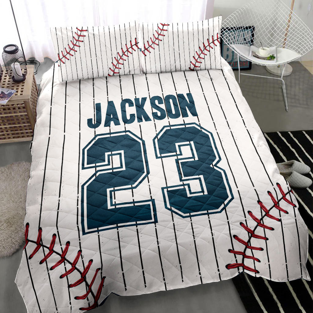 Ohaprints-Quilt-Bed-Set-Pillowcase-Baseball-Shirt-Pattern-Player-Fan-Gift-White-Custom-Personalized-Name-Number-Blanket-Bedspread-Bedding-2768-Throw (55'' x 60'')