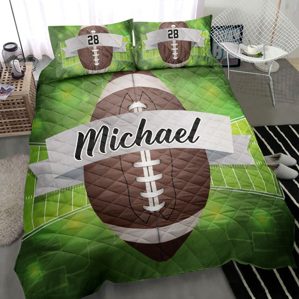 Ohaprints-Quilt-Bed-Set-Pillowcase-Football-Ball-Green-Player-Fan-Unique-Gift-Custom-Personalized-Name-Number-Blanket-Bedspread-Bedding-418-Throw (55'' x 60'')