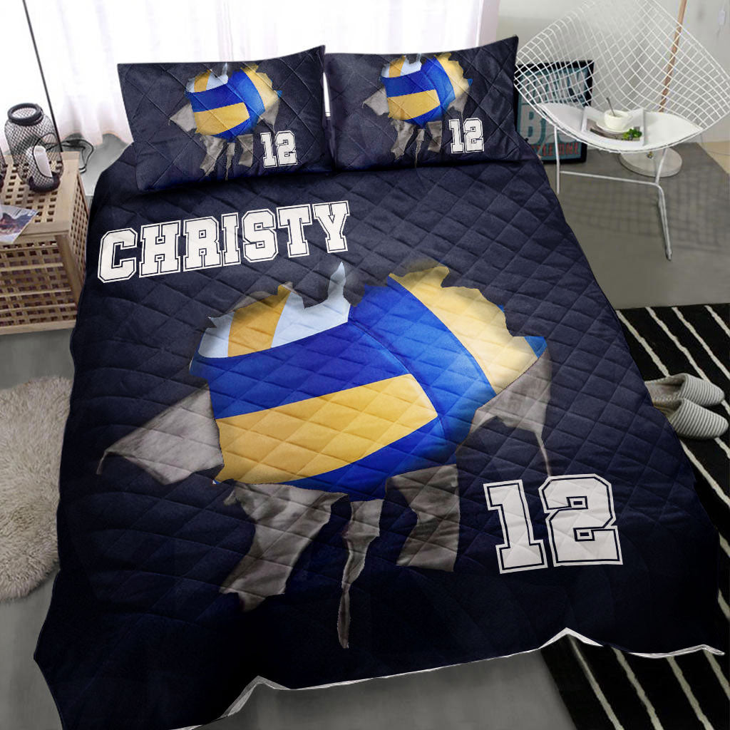 Ohaprints-Quilt-Bed-Set-Pillowcase-Volleyball-Ball-Crack-Player-Fan-Gift--Black-Custom-Personalized-Name-Number-Blanket-Bedspread-Bedding-2176-Throw (55'' x 60'')