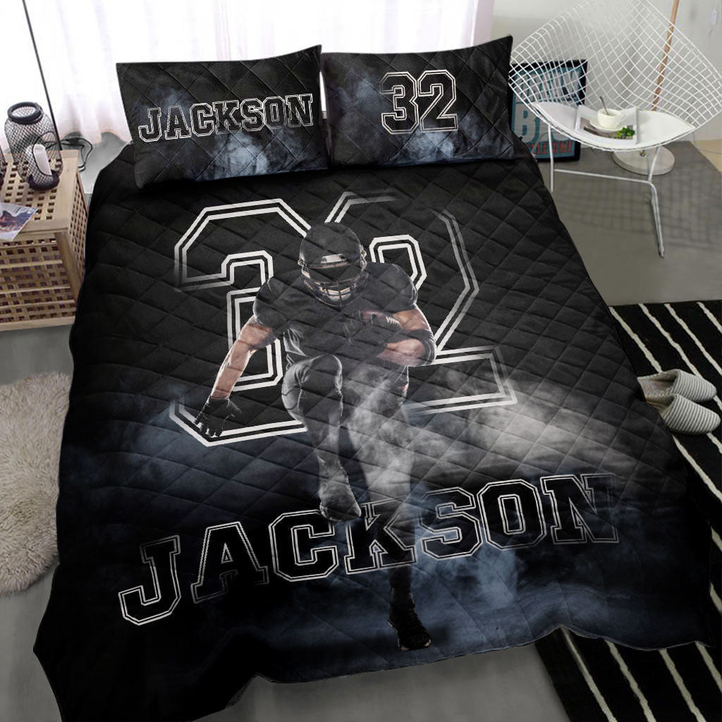 Ohaprints-Quilt-Bed-Set-Pillowcase-Footballs-Boy-Smoke-Player-Fan-Gift-Idea-Black-Custom-Personalized-Name-Number-Blanket-Bedspread-Bedding-2237-Throw (55'' x 60'')