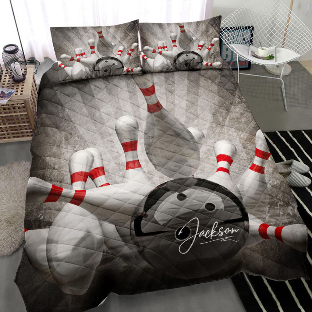 Ohaprints-Quilt-Bed-Set-Pillowcase-Bowling-Strike-Bowler-Player-Fan-Gift-Grey-Custom-Personalized-Name-Number-Blanket-Bedspread-Bedding-2831-Throw (55'' x 60'')