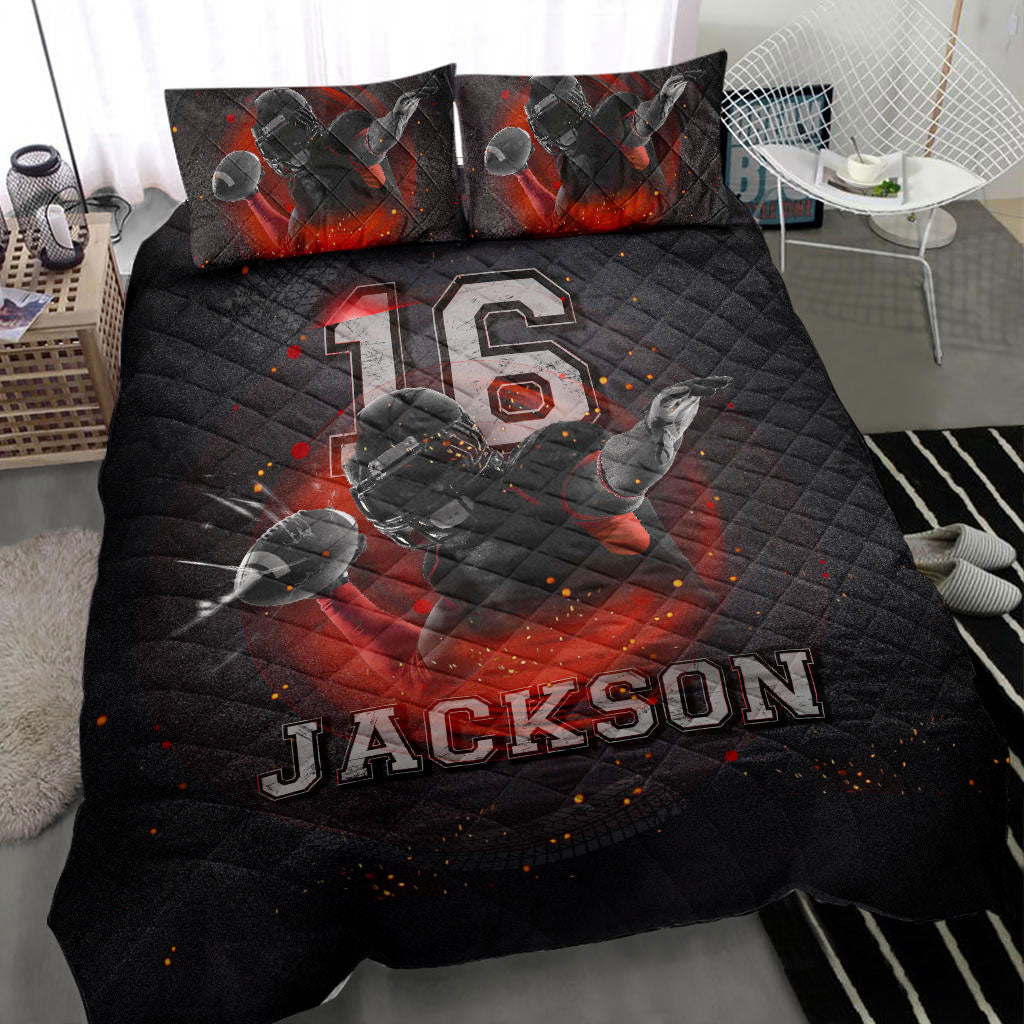 Ohaprints-Quilt-Bed-Set-Pillowcase-Football-Power-Player-Fan-Gift-Idea-Red-Black-Custom-Personalized-Name-Number-Blanket-Bedspread-Bedding-1592-Throw (55'' x 60'')