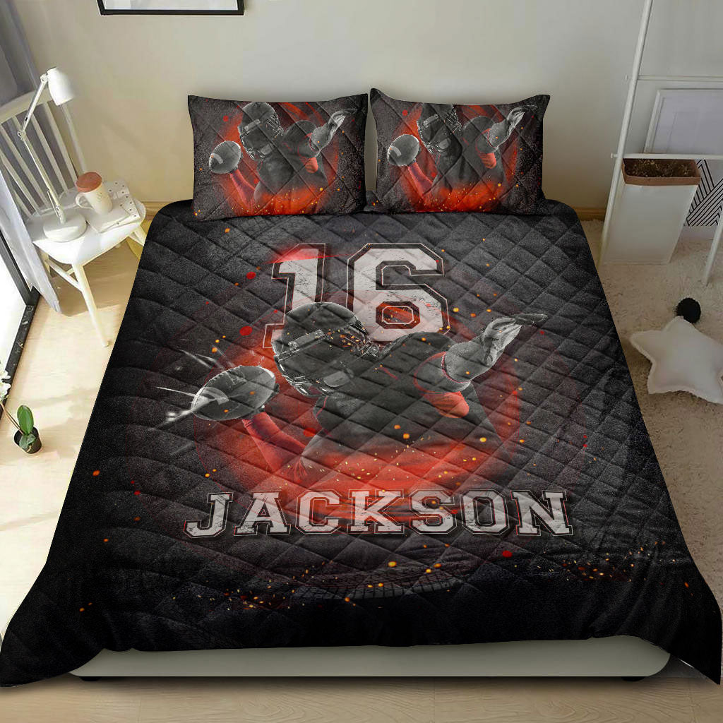 Ohaprints-Quilt-Bed-Set-Pillowcase-Football-Power-Player-Fan-Gift-Idea-Red-Black-Custom-Personalized-Name-Number-Blanket-Bedspread-Bedding-1592-Double (70'' x 80'')