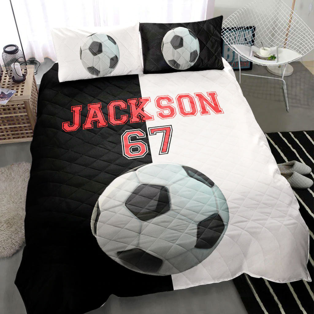 Ohaprints-Quilt-Bed-Set-Pillowcase-Soccer-Ball-Black-White-Player-Fan-Gift-Idea-Custom-Personalized-Name-Number-Blanket-Bedspread-Bedding-1653-Throw (55'' x 60'')