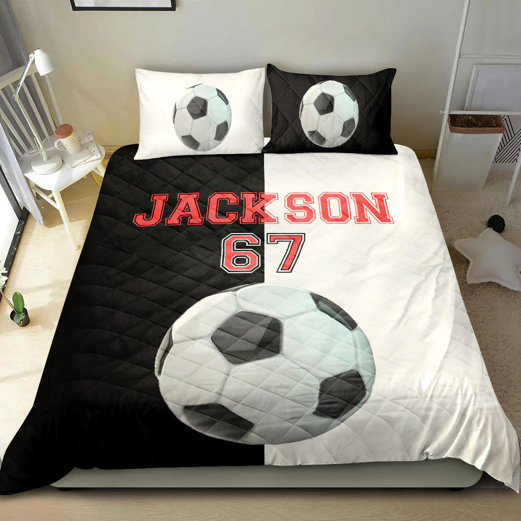 Ohaprints-Quilt-Bed-Set-Pillowcase-Soccer-Ball-Black-White-Player-Fan-Gift-Idea-Custom-Personalized-Name-Number-Blanket-Bedspread-Bedding-1653-Double (70'' x 80'')