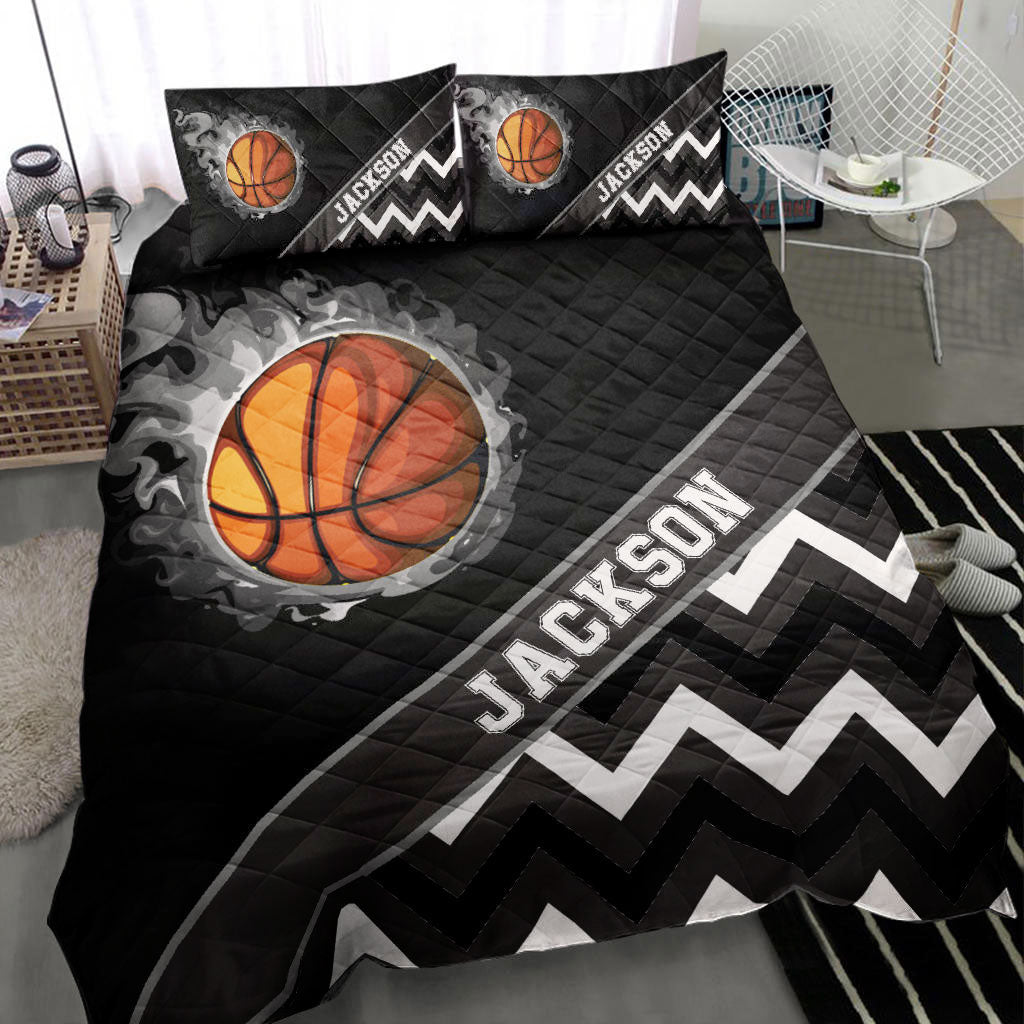 Ohaprints-Quilt-Bed-Set-Pillowcase-Basketball-Smoke-Ball-Zig-Zag-Player-Fan-Gift-Black-Custom-Personalized-Name-Blanket-Bedspread-Bedding-2771-Throw (55'' x 60'')