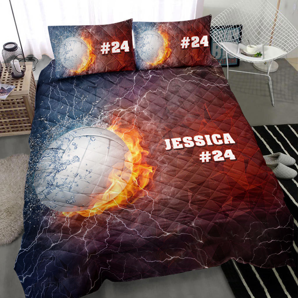Ohaprints-Quilt-Bed-Set-Pillowcase-Volleyball-Ball-Thunder-Blue-Red-Player-Fan-Custom-Personalized-Name-Number-Blanket-Bedspread-Bedding-2832-Throw (55'' x 60'')