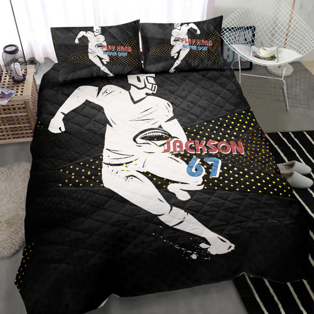 Ohaprints-Quilt-Bed-Set-Pillowcase-Football-Play-Hard-Player-Fan-Gift-Idea-Black-Custom-Personalized-Name-Number-Blanket-Bedspread-Bedding-1071-Throw (55'' x 60'')
