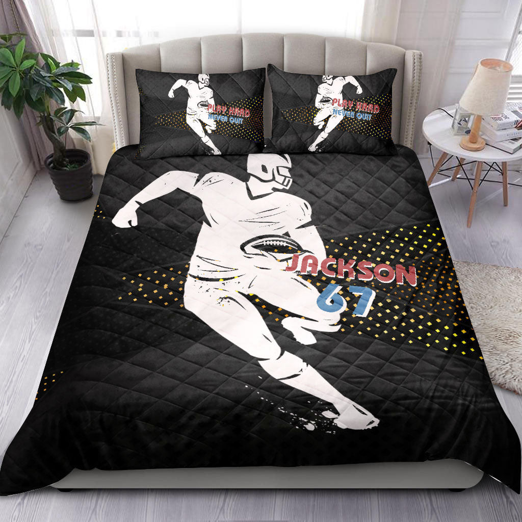 Ohaprints-Quilt-Bed-Set-Pillowcase-Football-Play-Hard-Player-Fan-Gift-Idea-Black-Custom-Personalized-Name-Number-Blanket-Bedspread-Bedding-1071-Double (70'' x 80'')