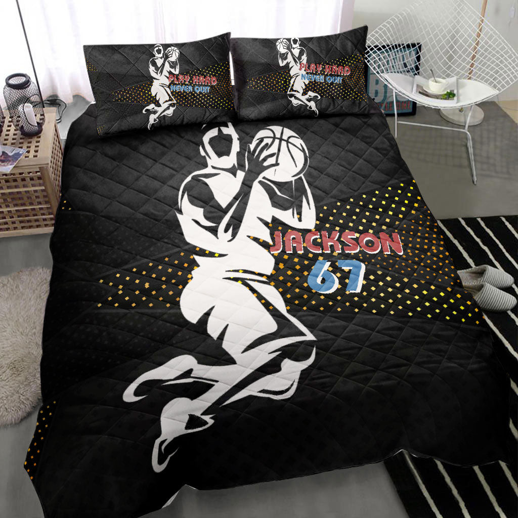 Ohaprints-Quilt-Bed-Set-Pillowcase-Basketball-Play-Hard-Player-Fan-Gift-Black-Custom-Personalized-Name-Number-Blanket-Bedspread-Bedding-1654-Throw (55'' x 60'')