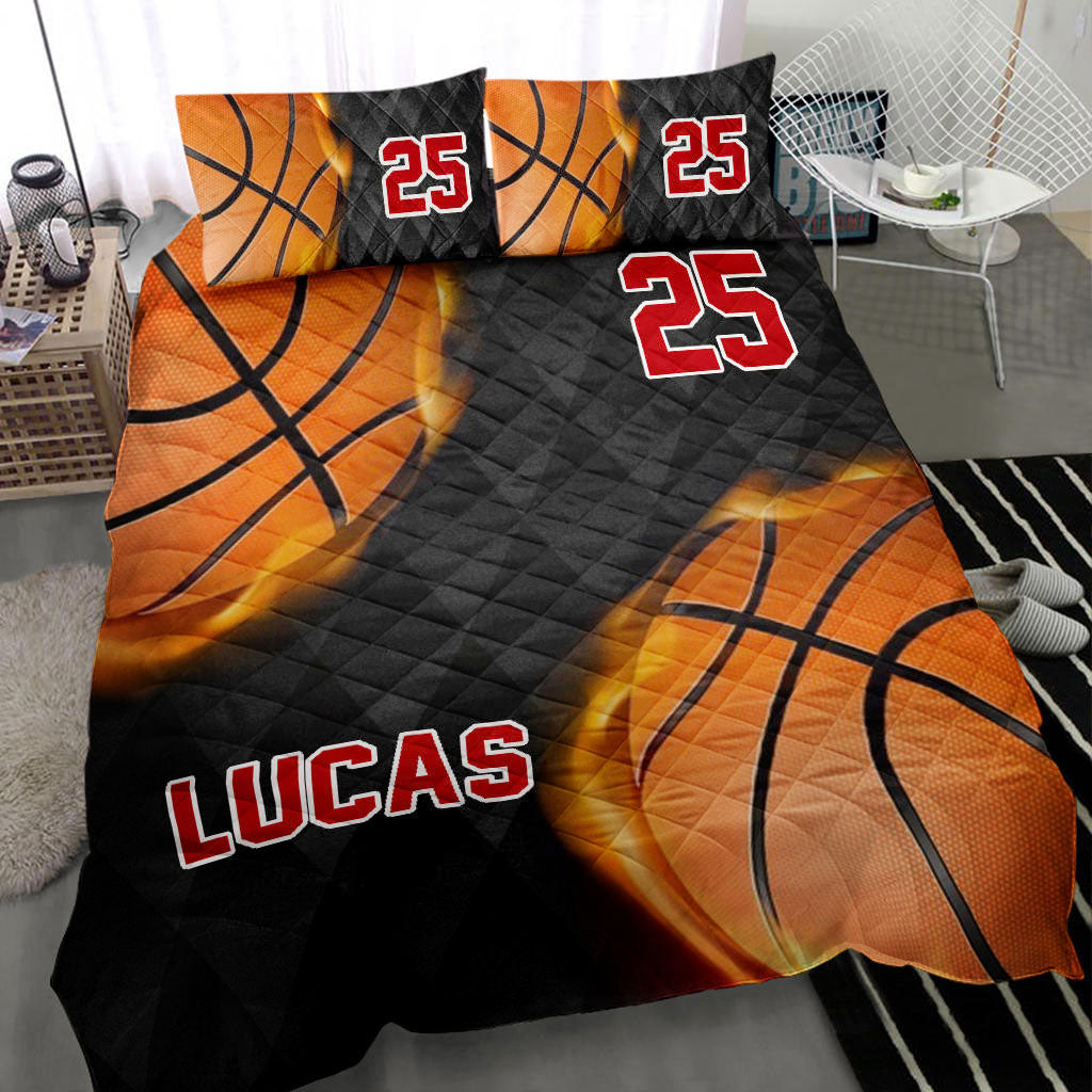 Ohaprints-Quilt-Bed-Set-Pillowcase-Basketball-Ball-Fire-Player-Fan-Gift--Black-Custom-Personalized-Name-Number-Blanket-Bedspread-Bedding-1594-Throw (55'' x 60'')