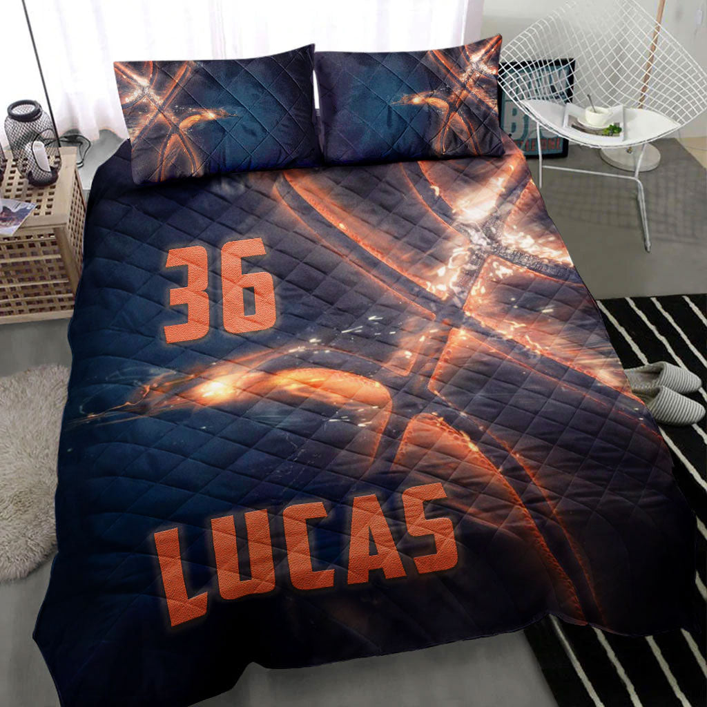Ohaprints-Quilt-Bed-Set-Pillowcase-Basketball-Ball-Pattern-Fire-Player-Fan-Gift-Custom-Personalized-Name-Number-Blanket-Bedspread-Bedding-422-Throw (55'' x 60'')