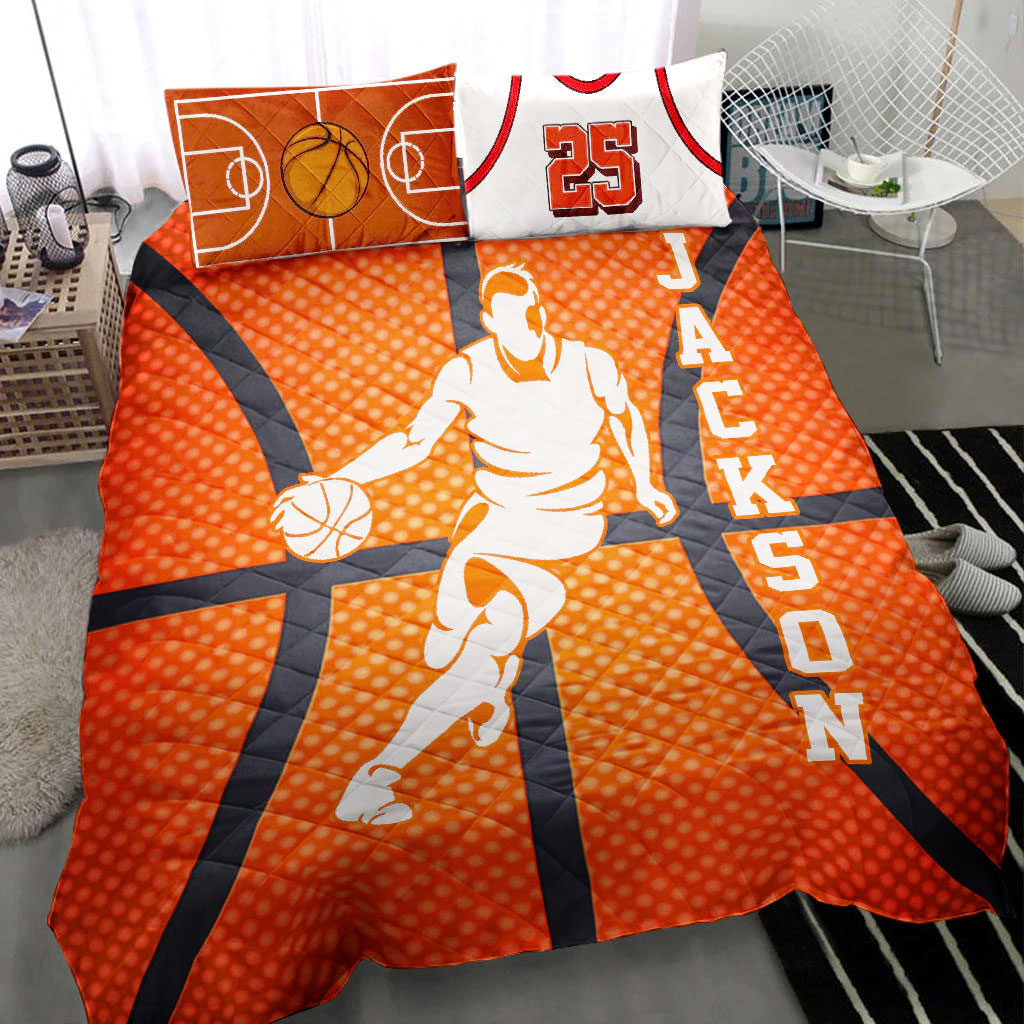 Ohaprints-Quilt-Bed-Set-Pillowcase-Basketball-Boy-Running-Player-Fan-Gift-Orange-Custom-Personalized-Name-Number-Blanket-Bedspread-Bedding-1014-Throw (55'' x 60'')