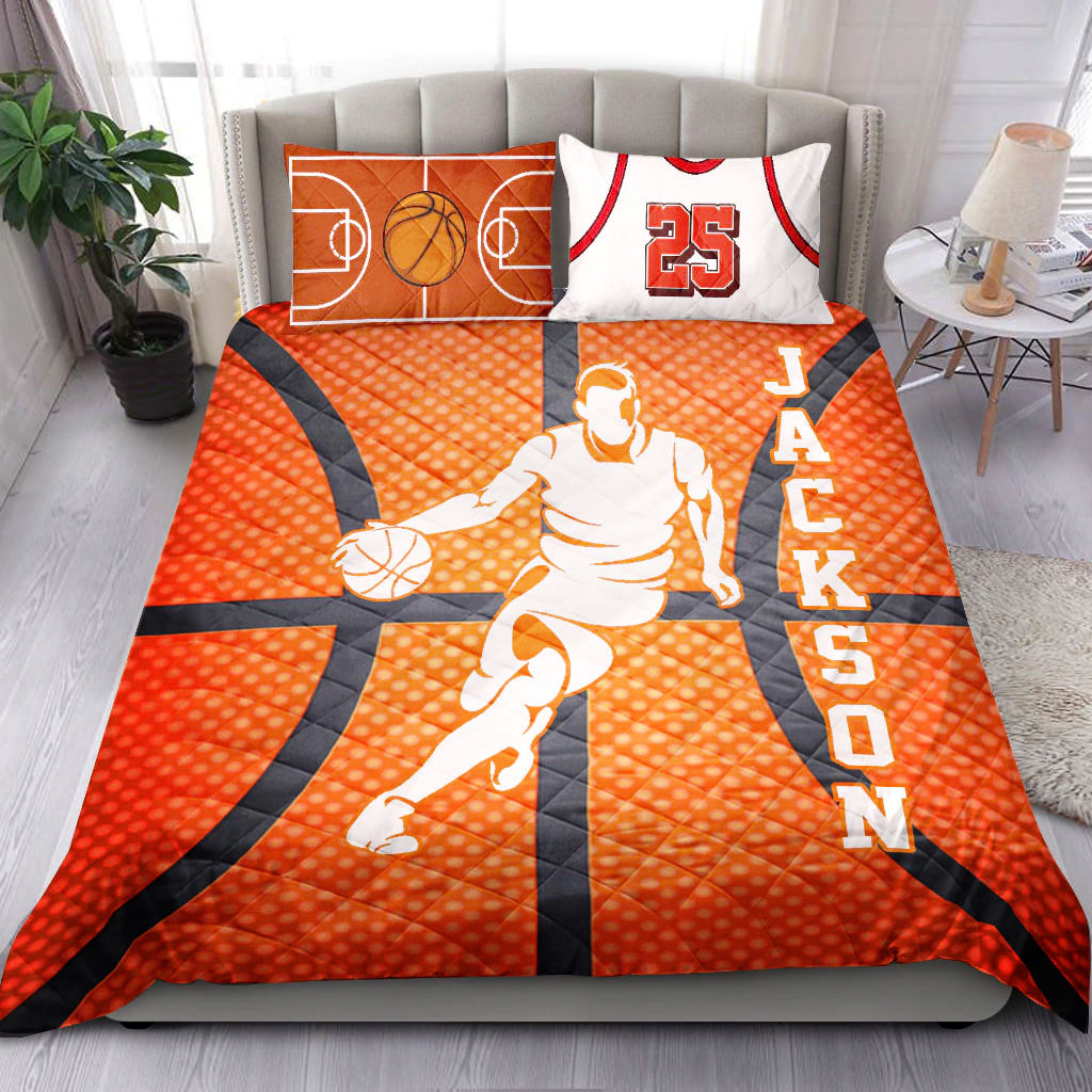 Ohaprints-Quilt-Bed-Set-Pillowcase-Basketball-Boy-Running-Player-Fan-Gift-Orange-Custom-Personalized-Name-Number-Blanket-Bedspread-Bedding-1014-Double (70'' x 80'')