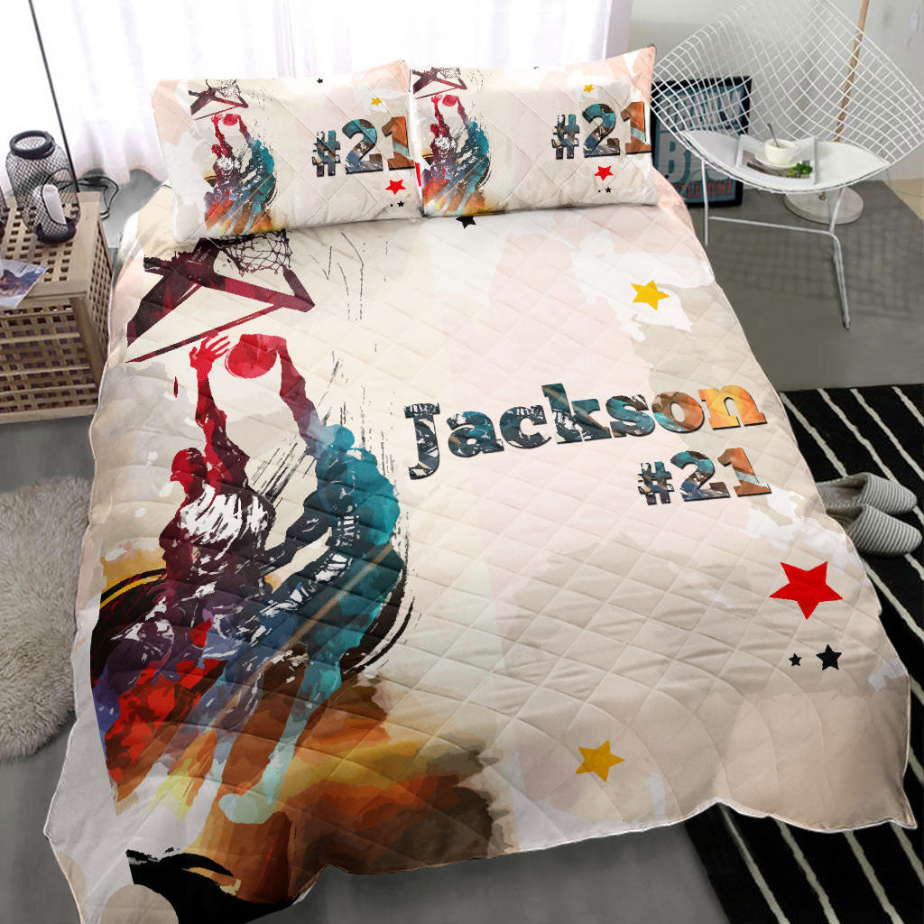 Ohaprints-Quilt-Bed-Set-Pillowcase-Basketball-Watercolor-Player-Fan-Gift-Beige-Custom-Personalized-Name-Number-Blanket-Bedspread-Bedding-2833-Throw (55'' x 60'')