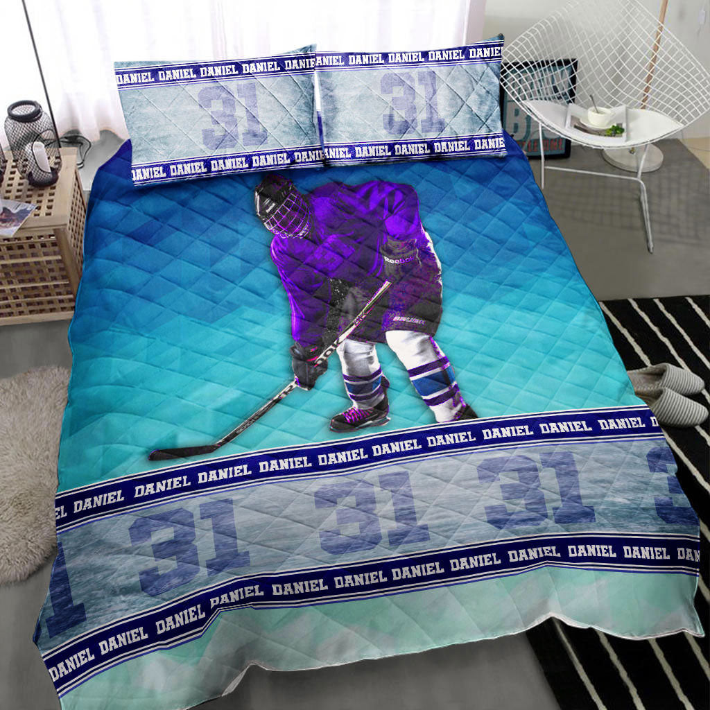 Ohaprints-Quilt-Bed-Set-Pillowcase-Ice-Hockey-Player-Fan-Unique-Gift-Idea-Blue-Custom-Personalized-Name-Number-Blanket-Bedspread-Bedding-1072-Throw (55'' x 60'')