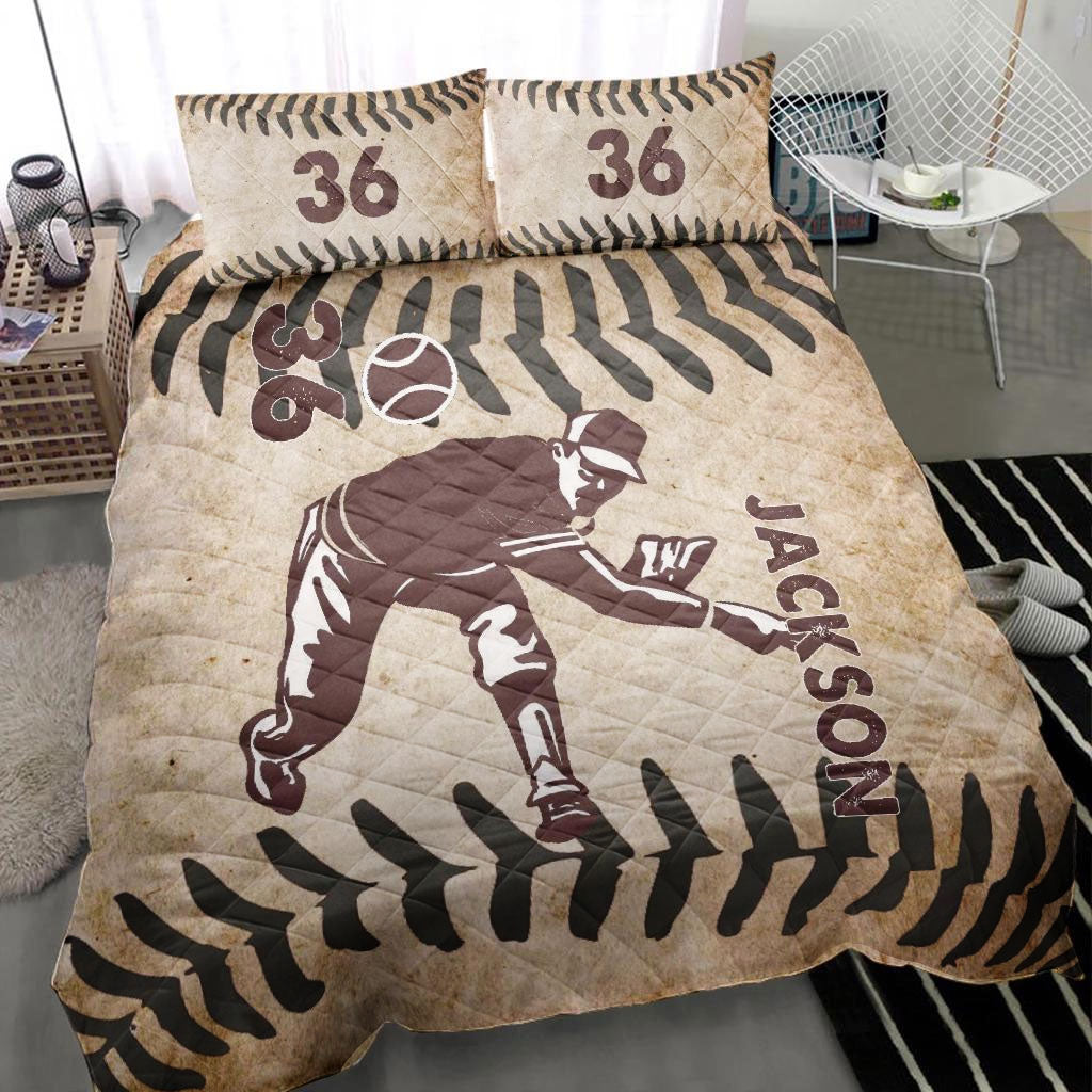 Ohaprints-Quilt-Bed-Set-Pillowcase-Baseball-Catcher-Beige-Player-Fan-Gift-Vintage-Custom-Personalized-Name-Number-Blanket-Bedspread-Bedding-1015-Throw (55'' x 60'')