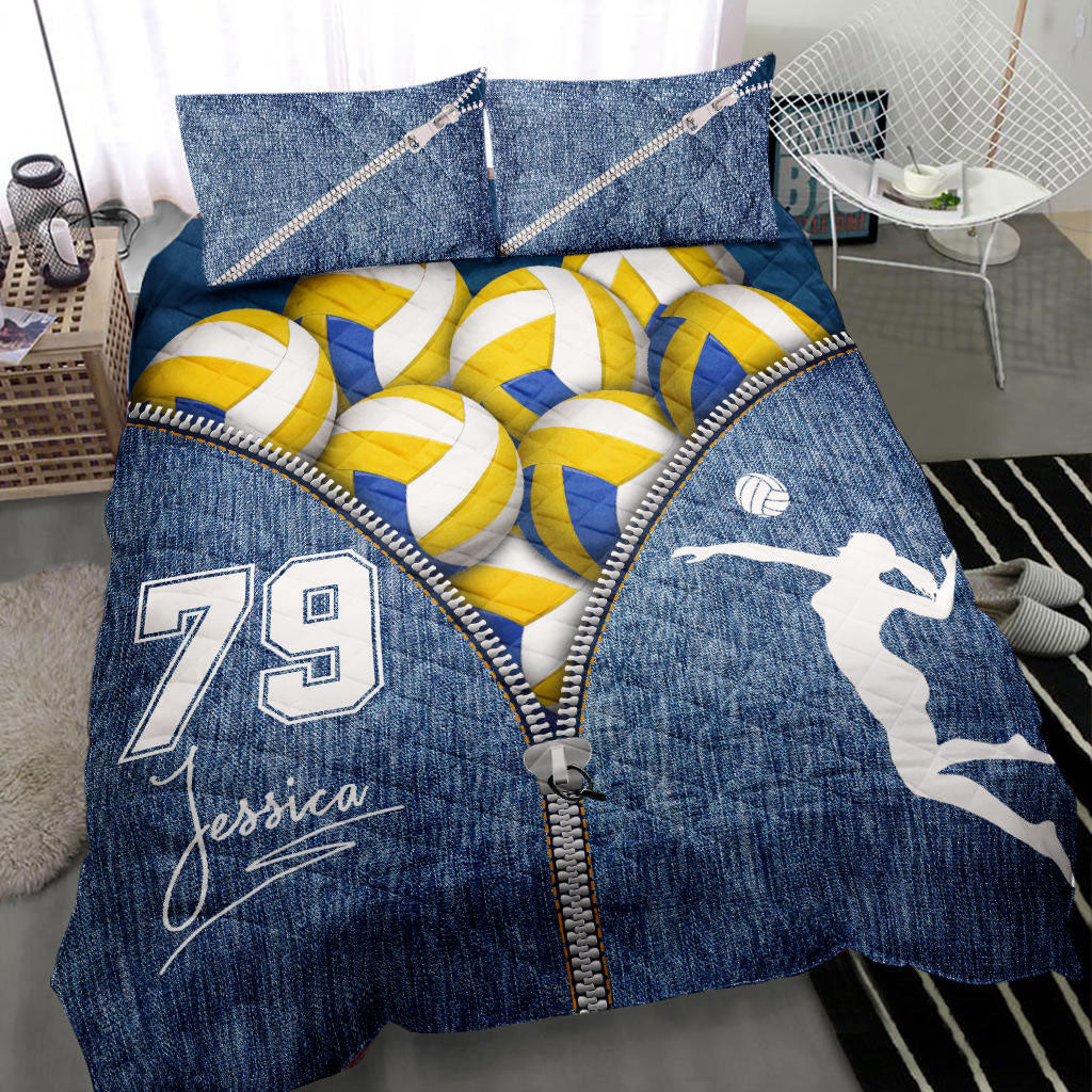 Ohaprints-Quilt-Bed-Set-Pillowcase-Volleyball-Girl-Ball-Zip-Jean-Blue-Player-Fan-Custom-Personalized-Name-Number-Blanket-Bedspread-Bedding-2775-Throw (55'' x 60'')