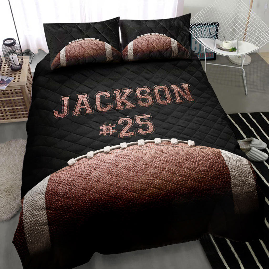 Ohaprints-Quilt-Bed-Set-Pillowcase-Football-Ball-Enthusiasm-Player-Fan-Gift-Black-Custom-Personalized-Name-Number-Blanket-Bedspread-Bedding-1016-Throw (55'' x 60'')