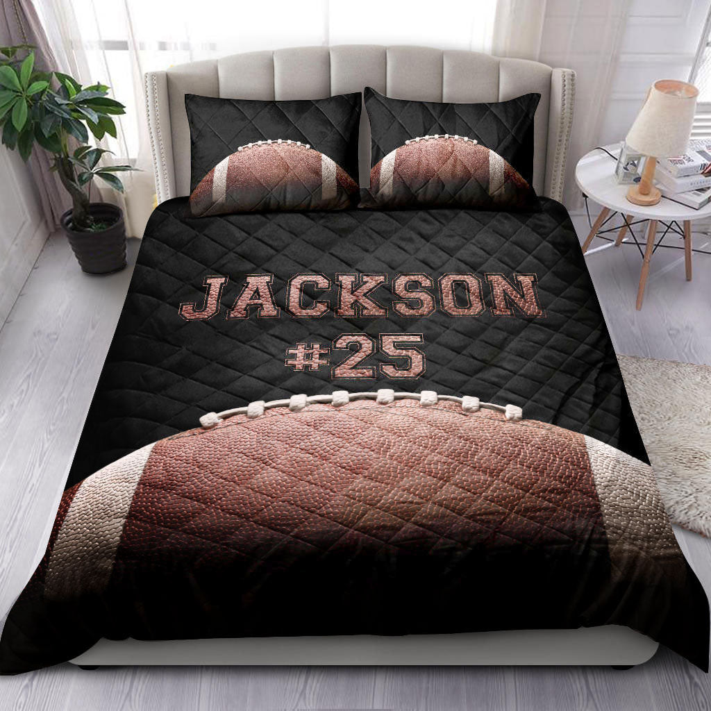 Ohaprints-Quilt-Bed-Set-Pillowcase-Football-Ball-Enthusiasm-Player-Fan-Gift-Black-Custom-Personalized-Name-Number-Blanket-Bedspread-Bedding-1016-Double (70'' x 80'')