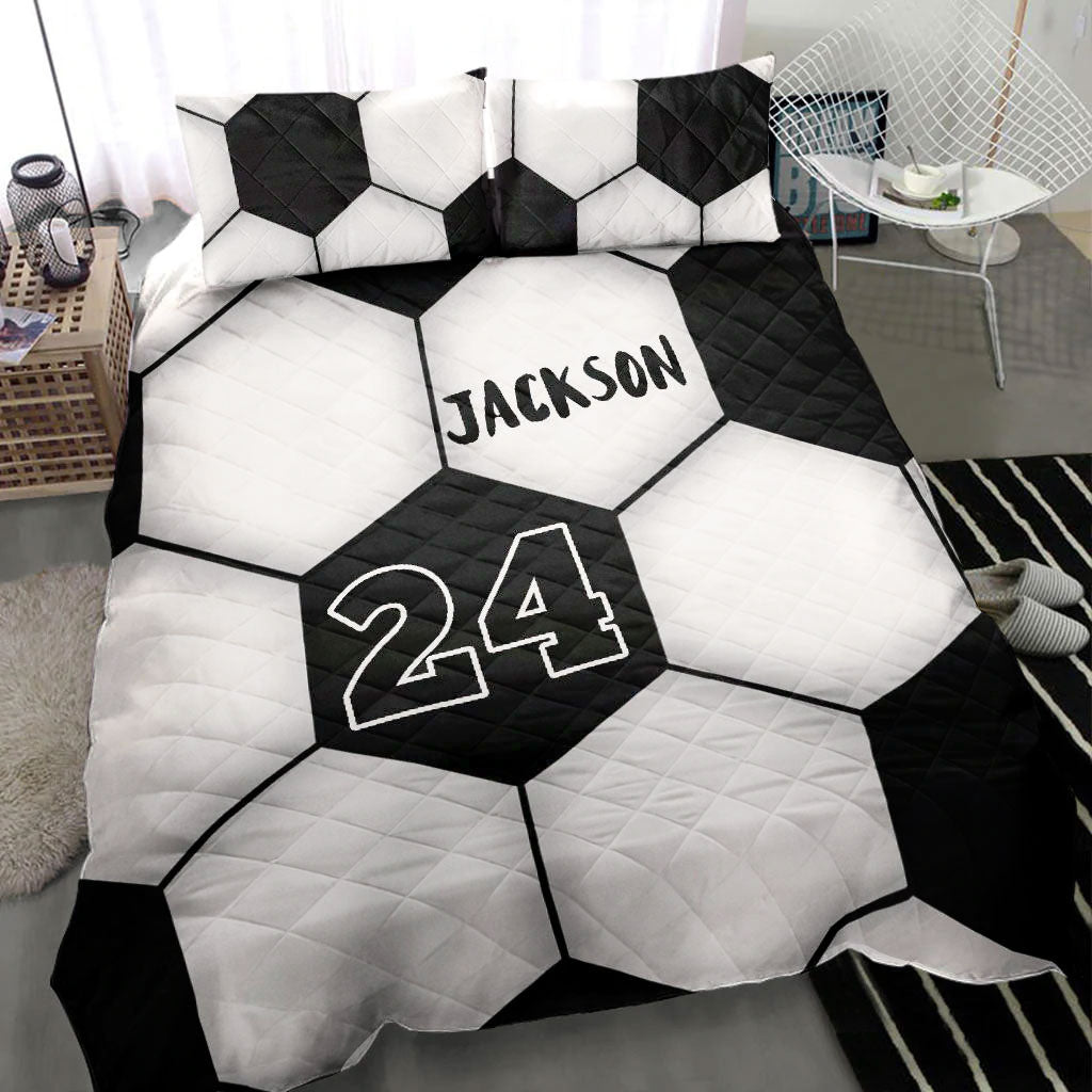 Ohaprints-Quilt-Bed-Set-Pillowcase-Soccer-Ball-Pattern-Player-Fan-Black-White-Custom-Personalized-Name-Number-Blanket-Bedspread-Bedding-483-Throw (55'' x 60'')