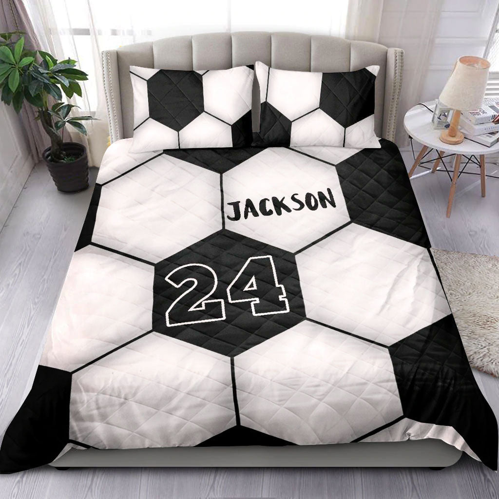 Ohaprints-Quilt-Bed-Set-Pillowcase-Soccer-Ball-Pattern-Player-Fan-Black-White-Custom-Personalized-Name-Number-Blanket-Bedspread-Bedding-483-Double (70'' x 80'')