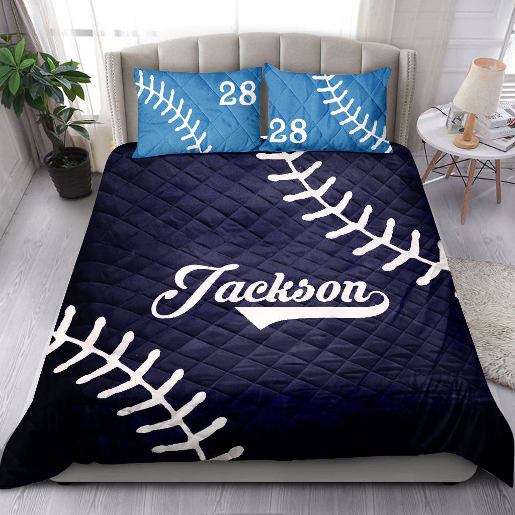 Ohaprints-Quilt-Bed-Set-Pillowcase-Baseball-Ball-Pattern-Blue-Player-Fan-Gift-Custom-Personalized-Name-Number-Blanket-Bedspread-Bedding-1597-Double (70'' x 80'')