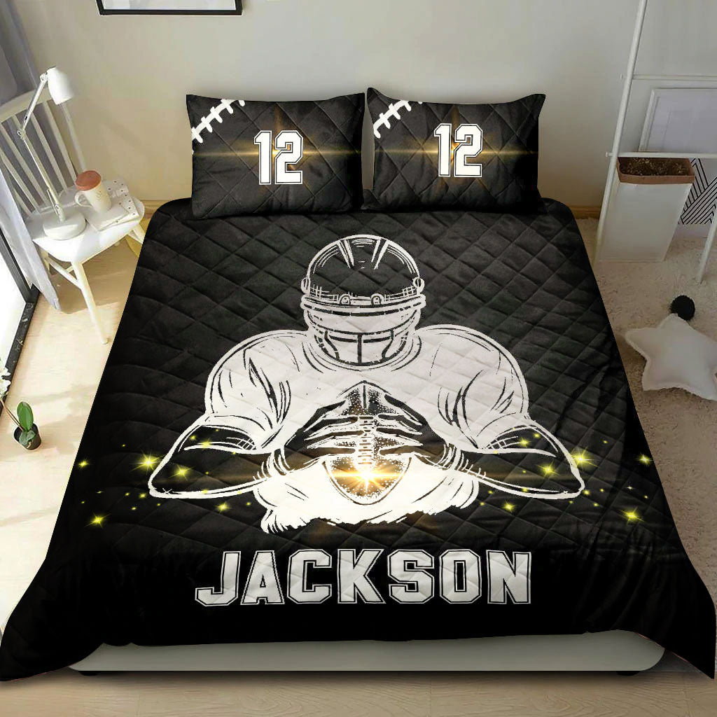 Ohaprints-Quilt-Bed-Set-Pillowcase-Football-Boy-Ball-Light-Player-Fan-Gift-Black-Custom-Personalized-Name-Number-Blanket-Bedspread-Bedding-2776-Throw (55'' x 60'')