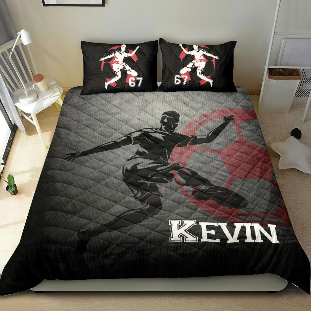 Ohaprints-Quilt-Bed-Set-Pillowcase-Soccer-Boy-Grey-Black-Player-Fan-Gift-Idea-Custom-Personalized-Name-Number-Blanket-Bedspread-Bedding-1656-Double (70'' x 80'')