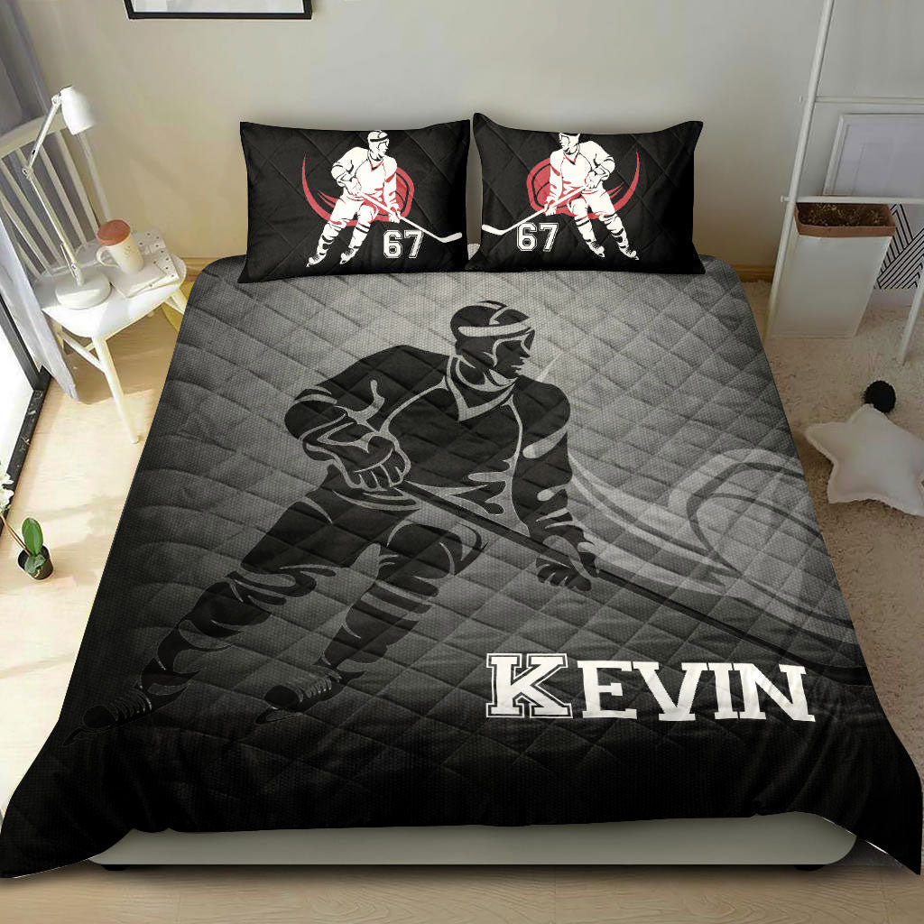 Ohaprints-Quilt-Bed-Set-Pillowcase-Hockey-Boy-Grey-Black-Player-Fan-Gift-Idea-Custom-Personalized-Name-Number-Blanket-Bedspread-Bedding-2241-Double (70'' x 80'')