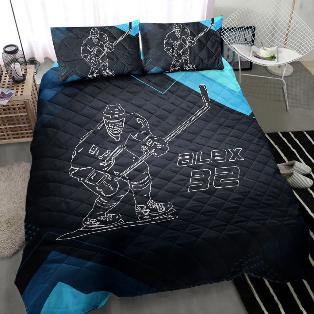 Ohaprints-Quilt-Bed-Set-Pillowcase-Hockey-Man-Boy-Black-Blue-Player-Fan-Gift-Idea-Custom-Personalized-Name-Number-Blanket-Bedspread-Bedding-2183-Throw (55'' x 60'')