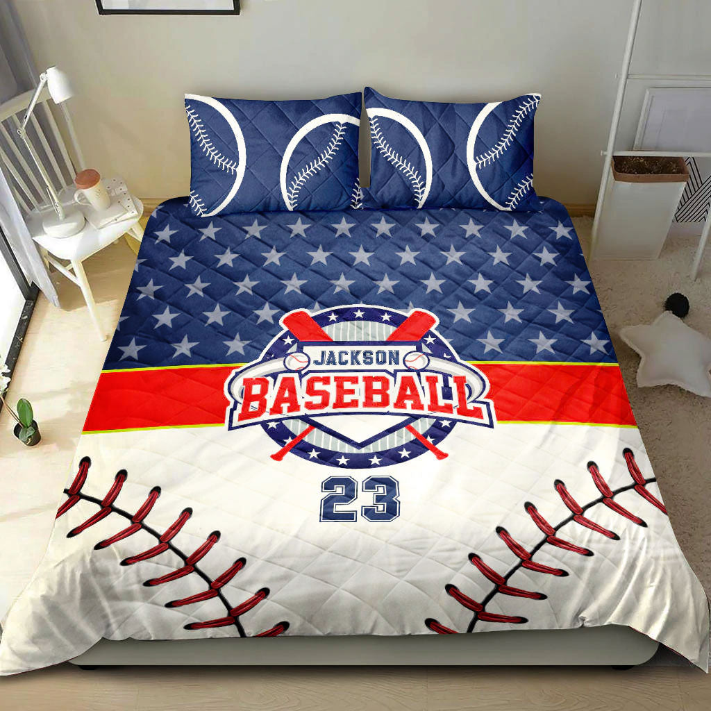 Ohaprints-Quilt-Bed-Set-Pillowcase-Baseball-Star-Ball-Player-Fan-Gift-Blue-White-Custom-Personalized-Name-Number-Blanket-Bedspread-Bedding-2777-Throw (55'' x 60'')