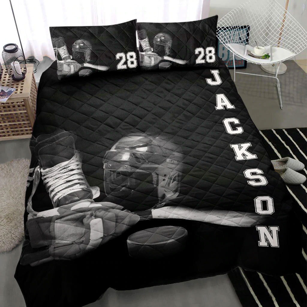 Ohaprints-Quilt-Bed-Set-Pillowcase-Hockey-Stuff-Player-Fan-Gift-Idea-Black-Custom-Personalized-Name-Number-Blanket-Bedspread-Bedding-1074-Throw (55'' x 60'')