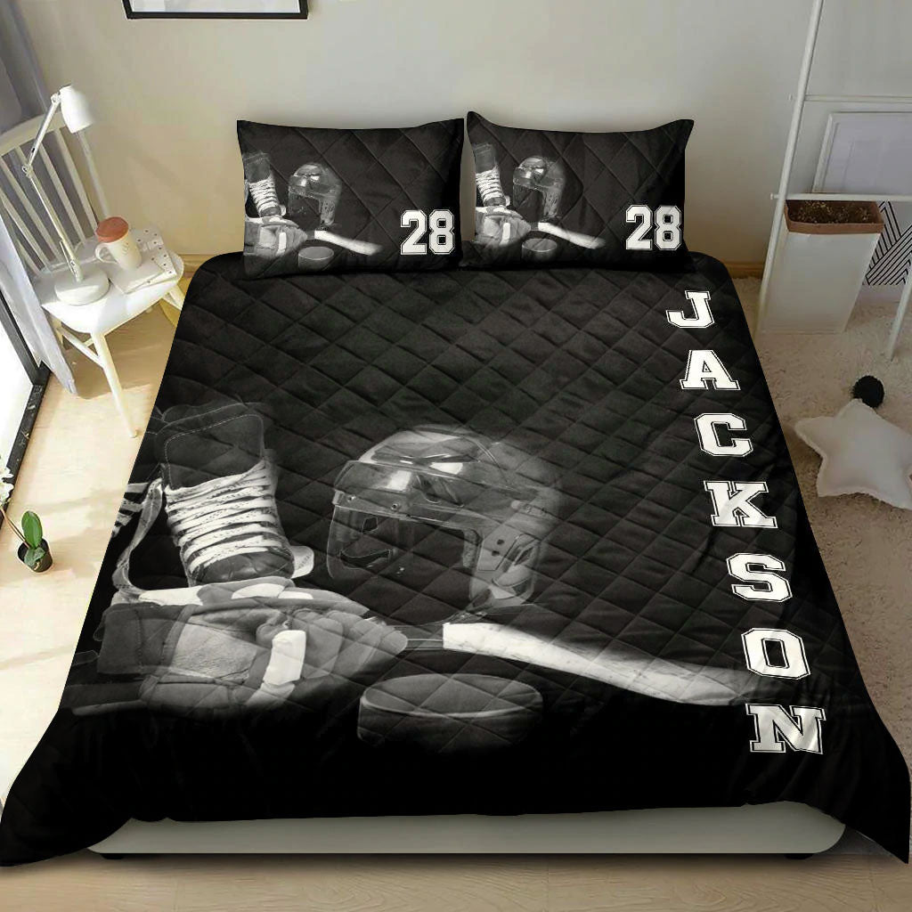 Ohaprints-Quilt-Bed-Set-Pillowcase-Hockey-Stuff-Player-Fan-Gift-Idea-Black-Custom-Personalized-Name-Number-Blanket-Bedspread-Bedding-1074-Double (70'' x 80'')