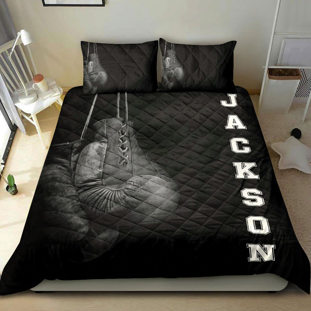 Ohaprints-Quilt-Bed-Set-Pillowcase-Boxing-Gloves-Athletes-Fan-Gift-Idea-Black-Custom-Personalized-Name-Blanket-Bedspread-Bedding-3067-Double (70'' x 80'')