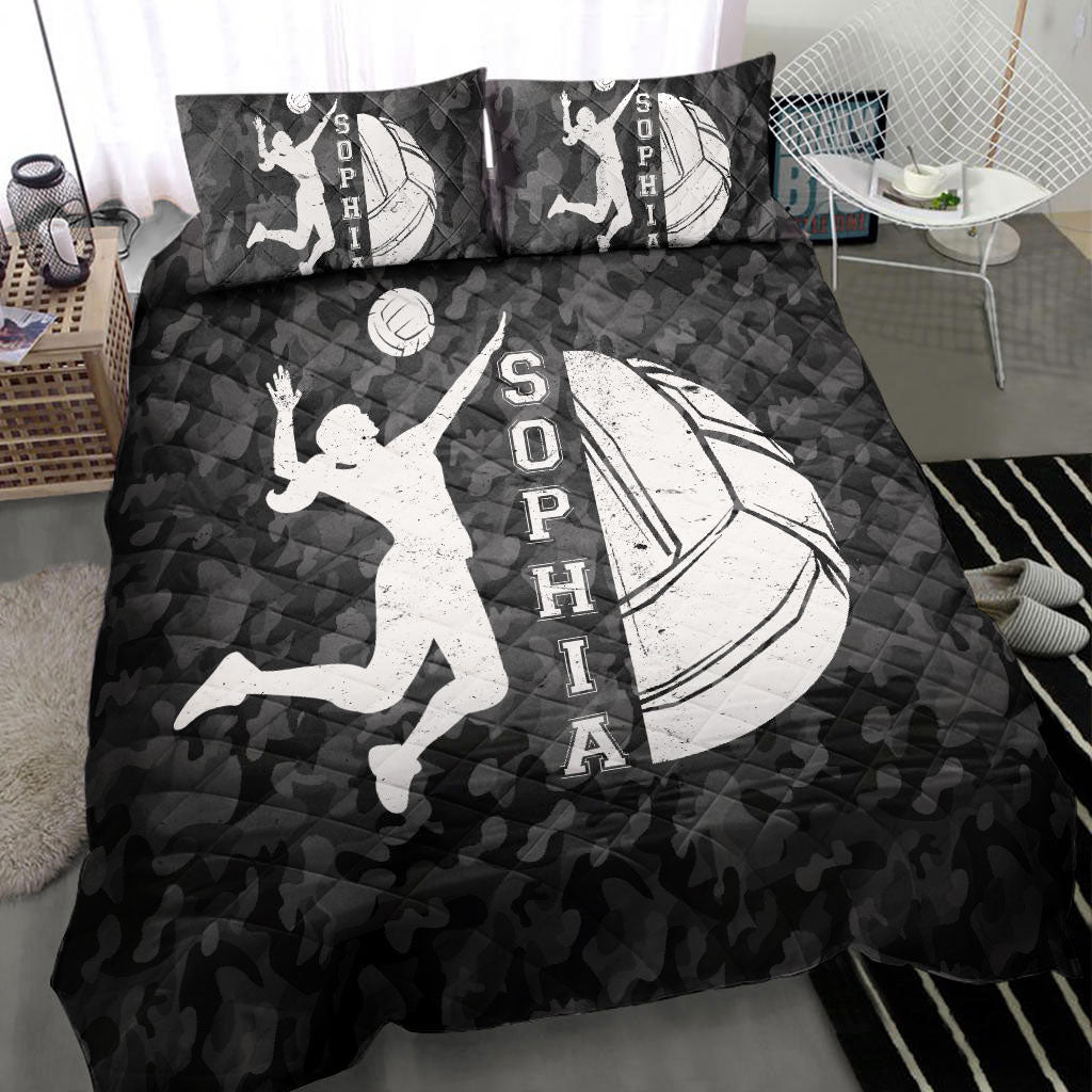 Ohaprints-Quilt-Bed-Set-Pillowcase-Volleyball-Girl-And-Ball-Black-Camo-Player-Fan-Gift-Custom-Personalized-Name-Blanket-Bedspread-Bedding-2778-Throw (55'' x 60'')