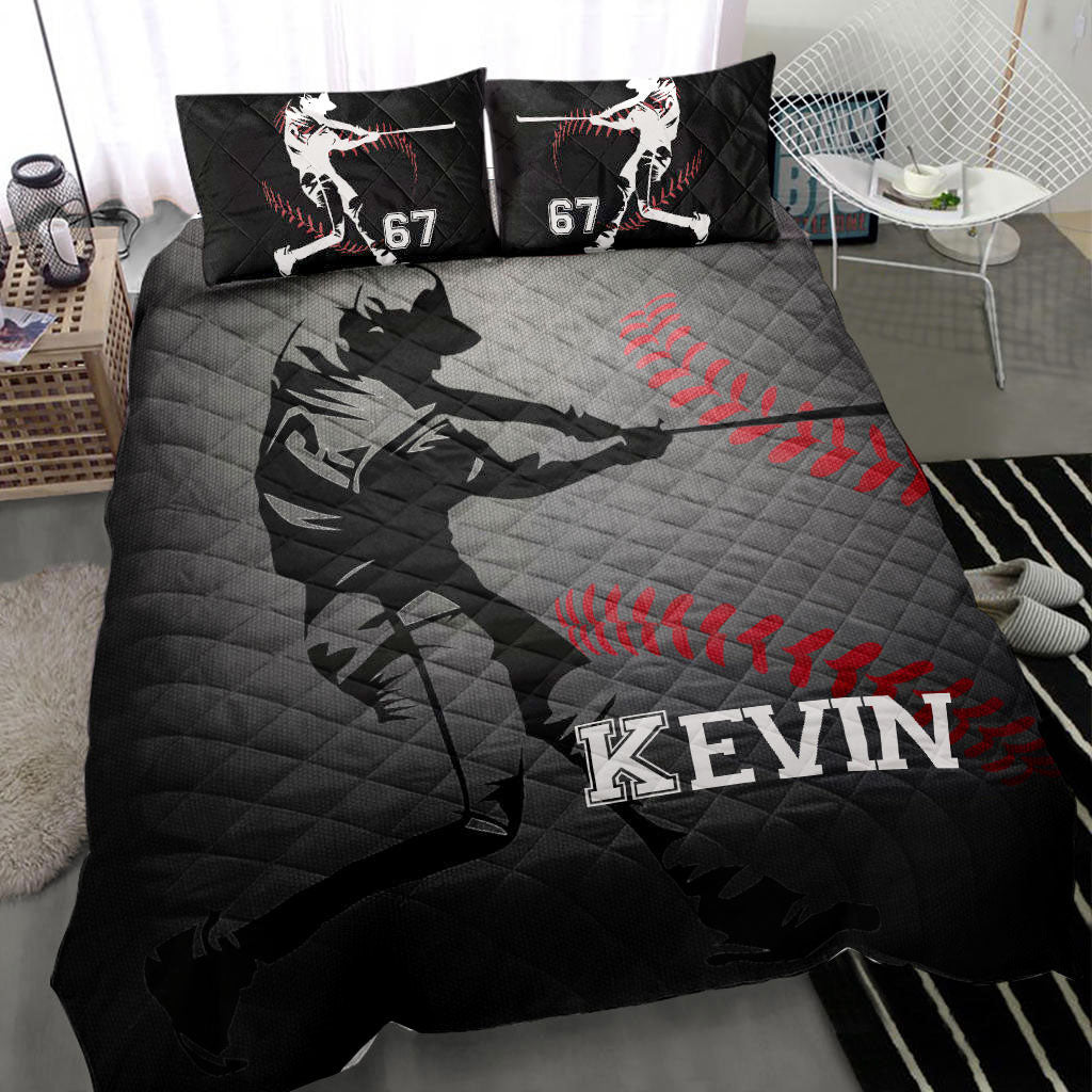 Ohaprints-Quilt-Bed-Set-Pillowcase-Baseball-Boy-Batter-Player-Fan-Gift-Idea-Grey-Custom-Personalized-Name-Number-Blanket-Bedspread-Bedding-427-Throw (55'' x 60'')