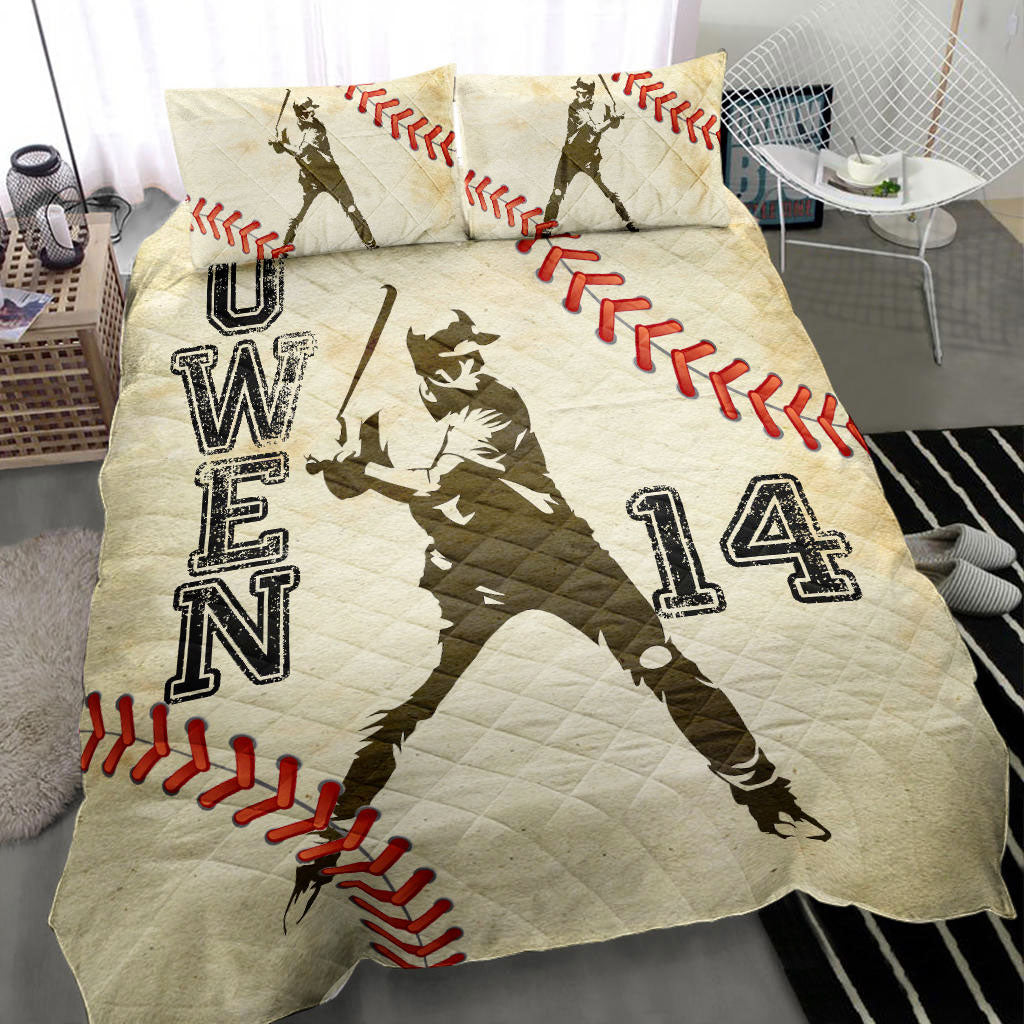 Ohaprints-Quilt-Bed-Set-Pillowcase-Baseball-Boy-Batter-Beige-Player-Fan-Gift-Idea-Custom-Personalized-Name-Number-Blanket-Bedspread-Bedding-2185-Throw (55'' x 60'')