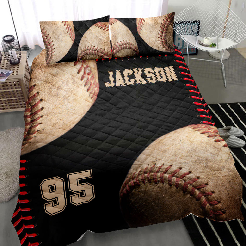 Ohaprints-Quilt-Bed-Set-Pillowcase-Baseball-Ball-Vintage-Player-Fan-Gift-Black-Custom-Personalized-Name-Number-Blanket-Bedspread-Bedding-2242-Throw (55'' x 60'')