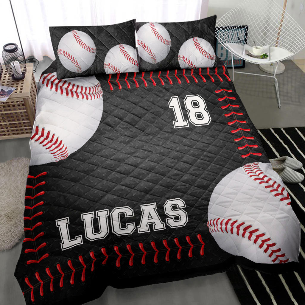 Ohaprints-Quilt-Bed-Set-Pillowcase-Baseball-Ball-Player-Fan-Unique-Gift--Black-Custom-Personalized-Name-Number-Blanket-Bedspread-Bedding-1601-Throw (55'' x 60'')