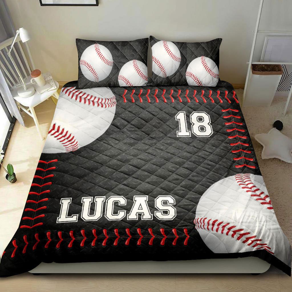 Ohaprints-Quilt-Bed-Set-Pillowcase-Baseball-Ball-Player-Fan-Unique-Gift--Black-Custom-Personalized-Name-Number-Blanket-Bedspread-Bedding-1601-Double (70'' x 80'')
