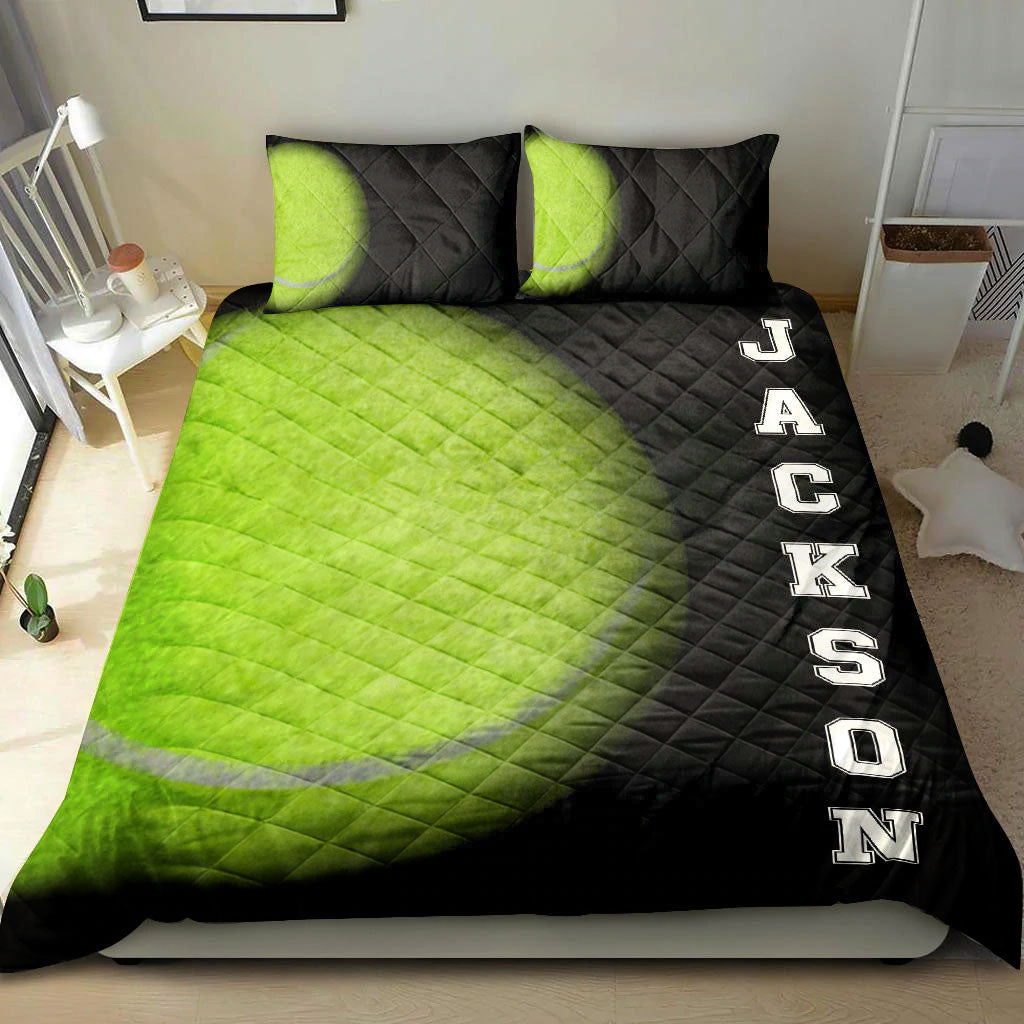 Ohaprints-Quilt-Bed-Set-Pillowcase-Tennis-Green-Ball-3D-Player-Fan-Gift-Idea-Black-Custom-Personalized-Name-Blanket-Bedspread-Bedding-2186-Throw (55'' x 60'')